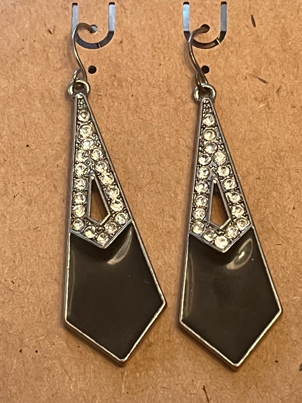 Crystal Accent Black Geometric Drop Earrings